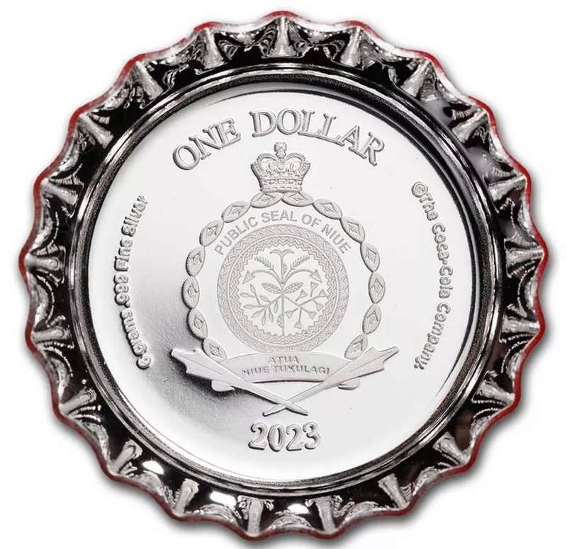 Coca-Cola® Silver 6 grams Bottle Cap $1 Niue 2023. Sealed.