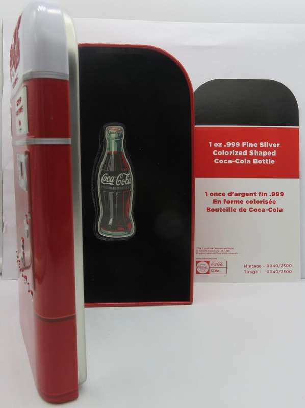 Coca-Cola® Vintage 1oz Silver Colourised Bottle With Stunning Coca Cola Money Box Tin & COA.