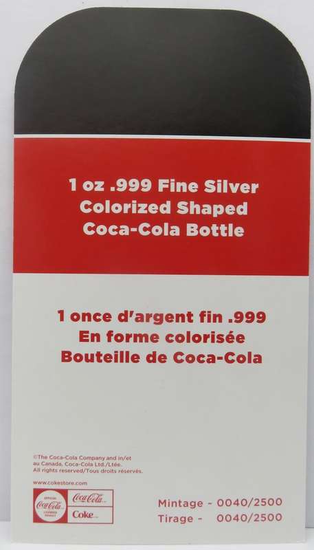Coca-Cola® Vintage 1oz Silver Colourised Bottle With Stunning Coca Cola Money Box Tin & COA.