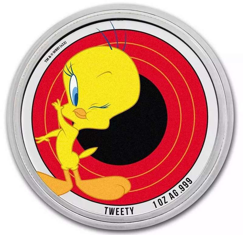 Looney Tunes ® Tweety Colourised 1oz Silver $5 Samoa 2023.