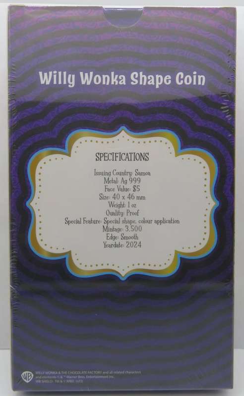 Willy Wonka & The Chocolate Factory ® 1oz Silver $5 Samoa 2024. Lucky Golden Ticket? (Sealed)