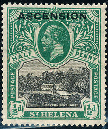 Ascension - 1922 - Stamps of St. Helena Ovptd - ½d black & green mint hinged . SG 1 .