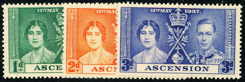 Ascension - 1937 - Coronation - set of 3 mint hinged . SG 35-37 .