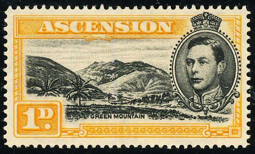 Ascension - 1938 - 53 - Geo 6 - 1d black & yellow orange perf 14 mint hinged . SG 39a .