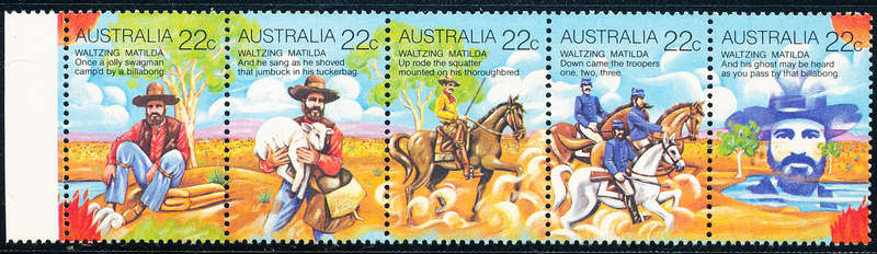 Australia - 1980 - Waltzing Matilda - 22c SE-Tenat horiz strip of 5 u.m. SG 742-746 .