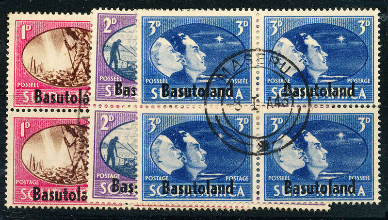 Basutoland - 1946 - Victory - set of 3 fine used blocks of 4 . SACC 29-31 .