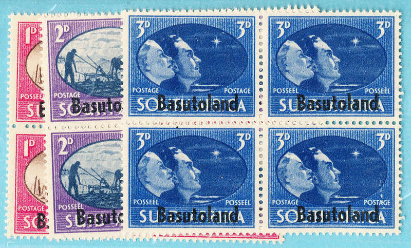 Basutoland - 1946 - Victory - set of 3 mint hinged blks of 4 . SACC 29-31 .
