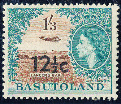 Basutoland - 1961 - Surch - 12½c on 1s 3d type 1 mint hinged . SACC 65 .