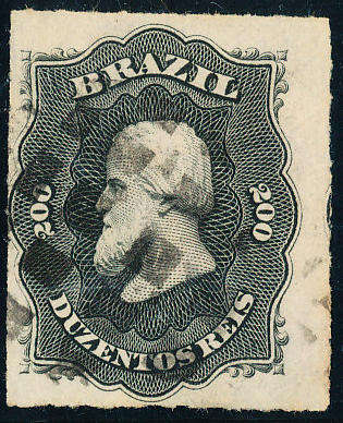 Brazil - 1876 - 77 - Rouletted - 200R black fine used . SG 55 .