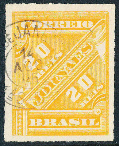 Brazil - 1889 - Newspaper Stamps - 20R orange-yellow fine used . N 89 .