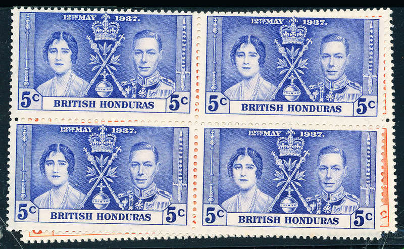 British Honduras - 1937 - Coronation - set of 3 blks of 4 mint unhinged . SG 147-149 .