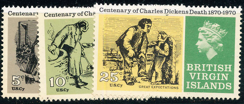 British Virgin Islands - 1970 - Charles Dickens Centenary - set of 3 mint unhinged . SG 257-259 .