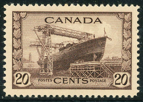 Canada - 1942 - 48 - War Effort - 20c chocolate mint hinged . SG 386 .