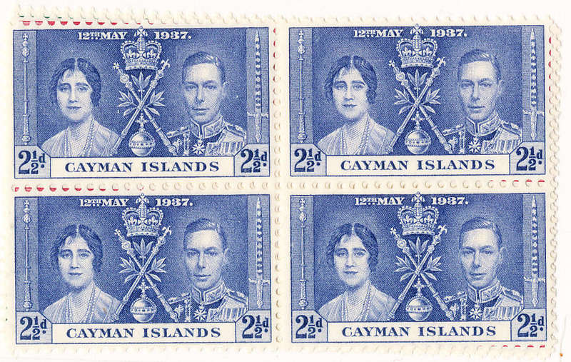 Cayman Islands - 1937 - Coronation - set of 3 in blocks of 4 mint unhinged . SG 112-114 .