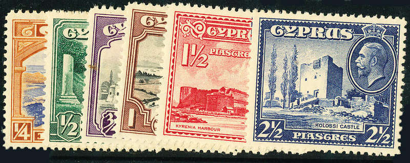 Cyprus - 1934 - Geo V - ¼p to 2½pi mint hinged . SG 133-138 .