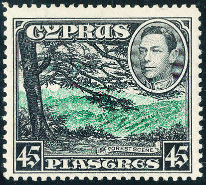 Cyprus - 1938-51 - Geo 6 - 45pi green & black mint hinged . SG 161 .