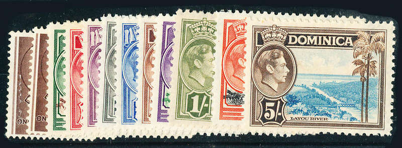 Dominica - 1938 - 47 - Geo 6 - Defins ¼d to 5s fine mint part set of 12 . SG 99-108 .