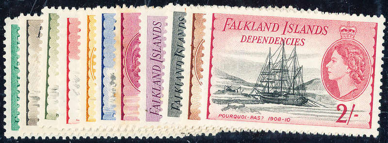 Falkland Island Dependencies - 1954 - Eliz Defins - ½d to 2s mint hinged . SG G26-36 .