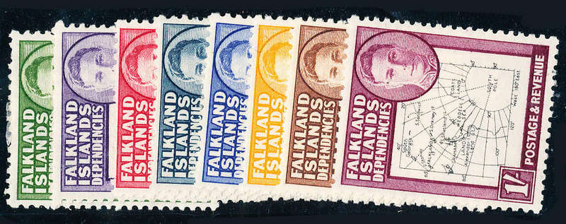 Falkland Islands Dependencies - 1946-49 - Map thin & clear - set of 8 mint hinged . SG G9-16 .