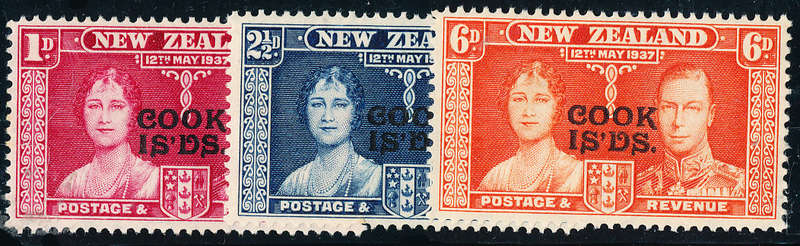 Cook Islands - 1937 - Coronation - set of 3 mint unhinged . SG 124-126 .