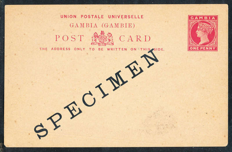 Gambia - 1900 - Victoria 1d red Postcard ovpt specimen fine clean unused condition .