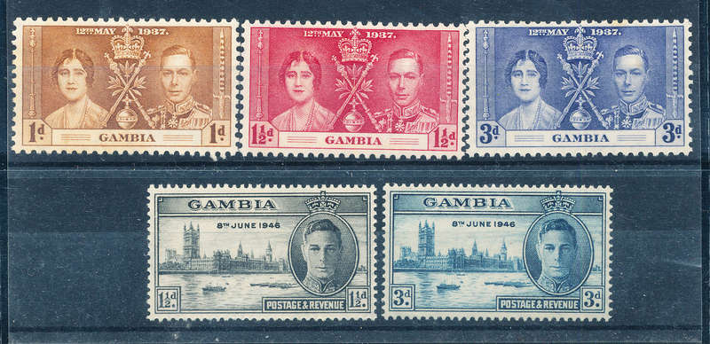 Gambia - 1937 - Coronation & 1946 Victory sets mint unhinged . (SG 147-149, 162-163)