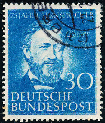 Germany West - 1952 - 75th Anniv of Telephone Service - 30 PFG blue fine used . SG 1087 .
