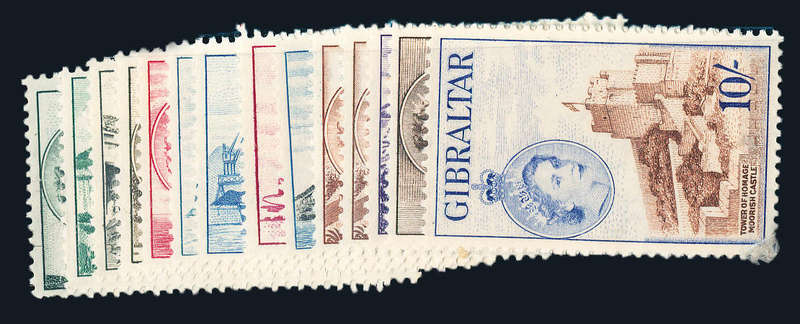 Gibraltar - 1953- 59 - Eliz -  ½d to 10s mint unhinged . SG 145-157 .