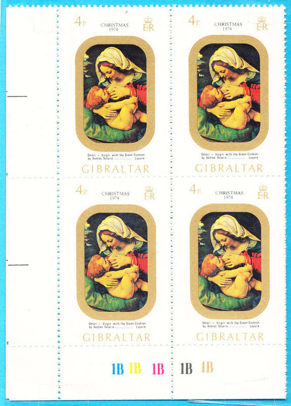 Gibraltar - 1974 - Christmas - set of 2 blocks of 4 mint unhinged . SG 335-336 .