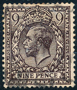 Great Britain - 1912 - 24 - Geo V - 9d agate fine used . SG 392 .