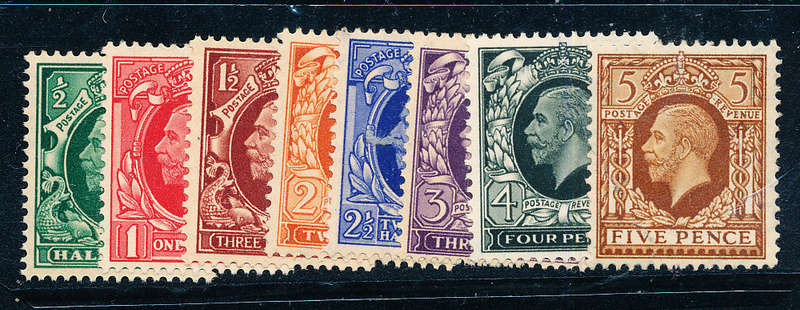 Great Britain - 1934 - 36 - Geo V - ½d to 5d (8 stamps) mint unhinged . SG 439-446 .