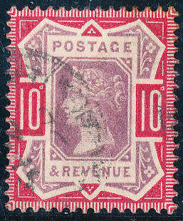 Great Britain - 1887 - 92 - Jubilee Issue - 10d dull purple & carmine fine used . SG 210 .