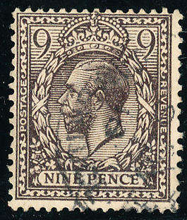 Great Britain - 1912-24 - Geo V - 9d agate fine used . SG 392 .