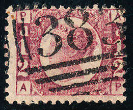 Great Britain - 1870 - 79 - Victoria - ½d rose-red plate 6 fine used numeral 383 pmk . SG 48 .