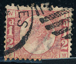Great Britain - 1870-79 - ½d rose-red plate 10 good used part C.D.S. + overbar pmk . SG 48 .