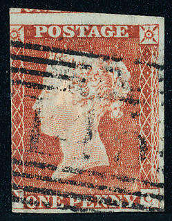 Great Britain - 1841 - Victoria - 1d red-brown on blued paper 3 margin cosy variety . 8b .