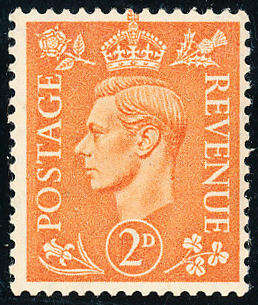 Great Britain - 1941-42 - Light Colours - 2d pale orange wmk S.W. mint hinged . SG 488a .