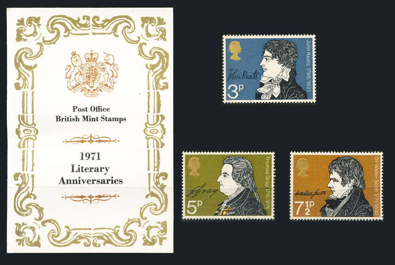 Great Britain - 1971 - Literary Anniv P.O. Presentation pack of u.m. stamps . SG 884-886 .