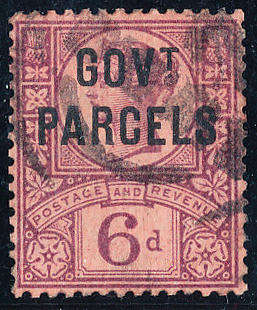 Great Britain Official Stamps - 1883-1900 - Govt Parcels - 6d purple on red fine used .  SACC O66 .