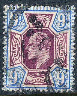 Great Britain - 1902 - 10 - Edw 7 - 9d deep slate-purple & ultra fine used chalky paper . SG 251a .