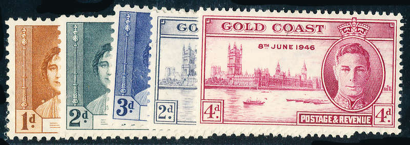 Gold Coast - 1937 & 1946 Coronation & Victory Sets mint hinged . SG 117-120, 133-134 .