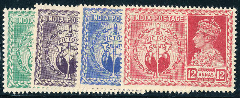 India - 1946 - Victory - set of 4 mint unhinged . SG 248-281 .