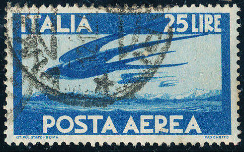 Italy - 1945 - Air - 25L blue fine used . SG 675 .