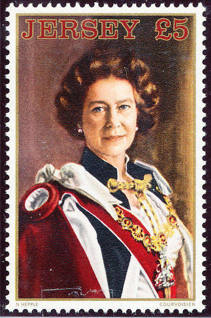 Jersey - 1981 - Eliz Defins - £5 multi-coloured mint unhinged . SG 274 .