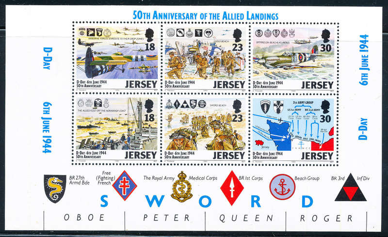 Jersey - 1994 - 50th Anniv of D-Day - mini sheets of 6 stamps u.m. SG 659-664 .