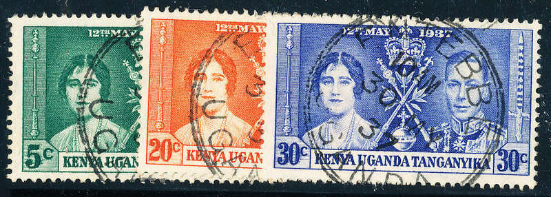Kenya Uganda Tanganyika - 1937 - Coronation - set of 3 fine used . SG 128-130 .