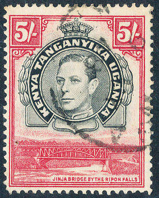 Kenya Uganda Tanganyika - 1938-54 - Geo 6 - 5s black & carme perf 14 fine used . SG 148a .