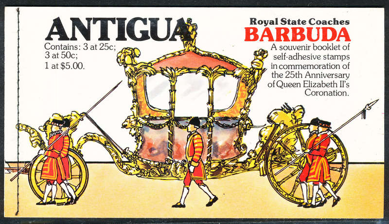 Antiqua Stamp Booklets -1978 - 25th Annv of Coronation $7.25 Booklet of 7 stamps $5 x 1, 50c x 3,
