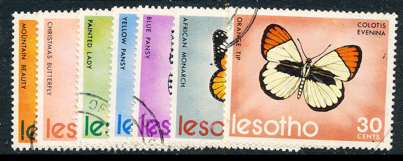 Lesotho - 1973 - Butterflies - set of 7 fine used . SACC 239-245 .