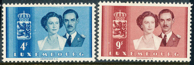 Luxembourg - 1953 - Wedding 4F prussian blue & blue & 9F lake brown & brown red. SG 567-568 .